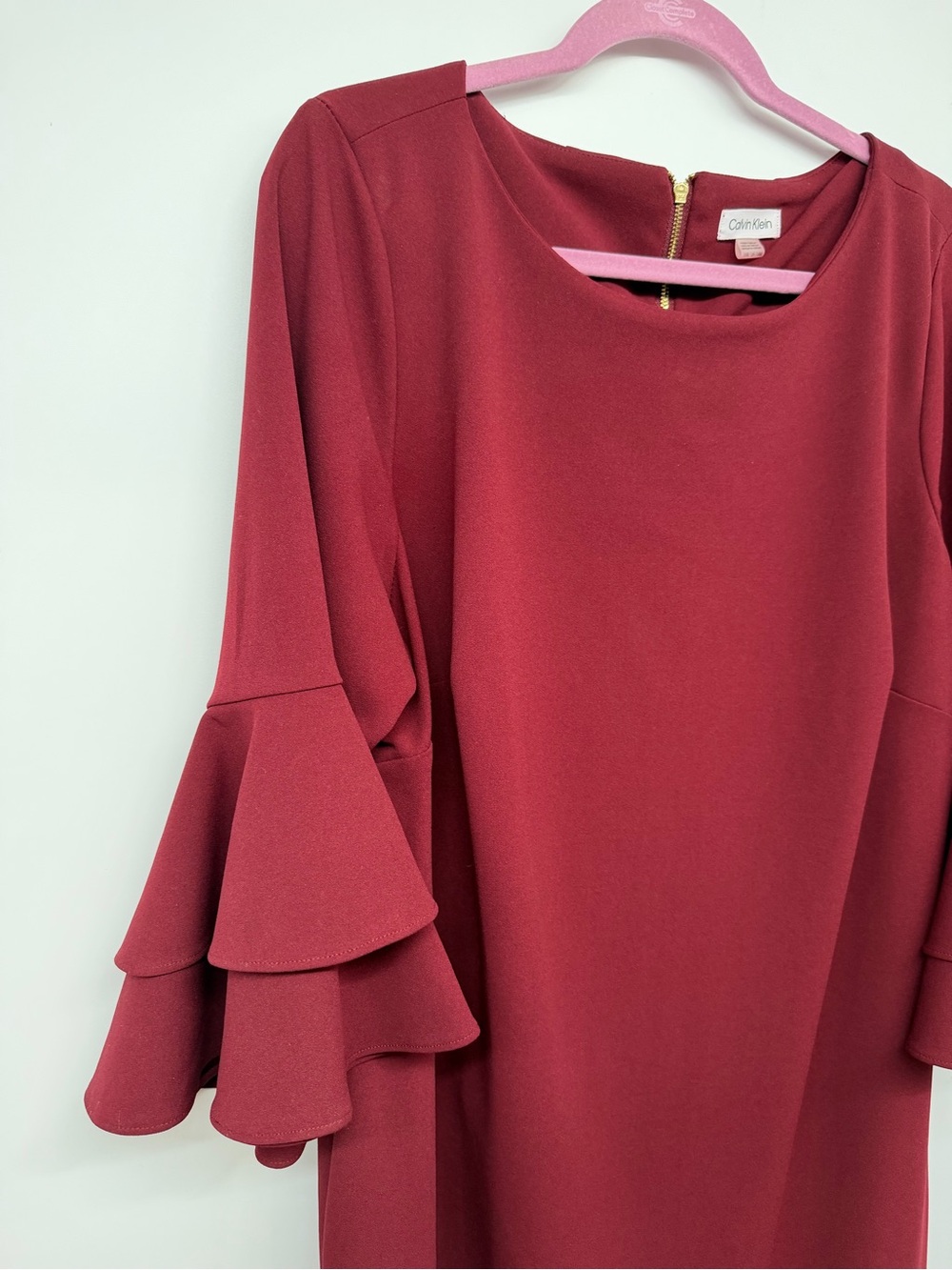 Calvin Klein Burgundy Tiered-Ruffle Midi Dress - Picture 2 of 3